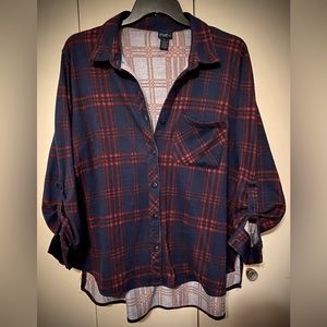 Flannel button up long sleeve Top. Rue21+
